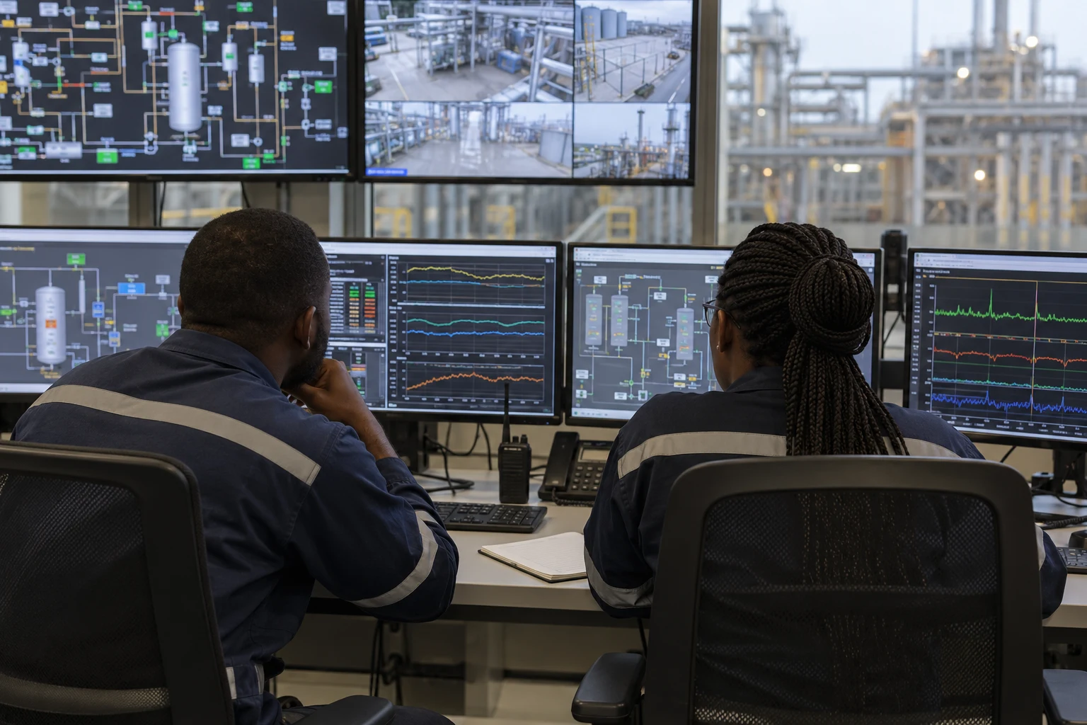 Engineers reviewing operational data in a control room